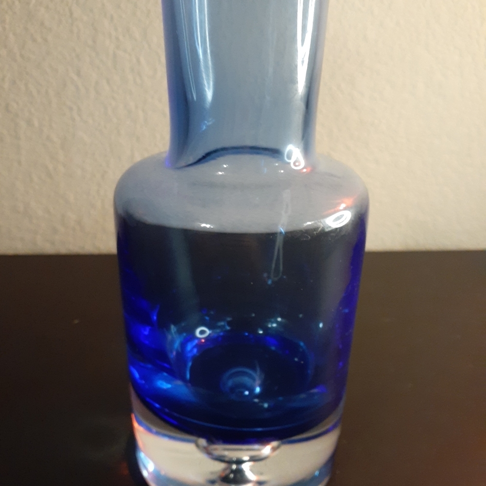 VTG Krosno Poland Cobalt Blue Bubble Crystal 8" Decanter . Missing the Tumble-Up